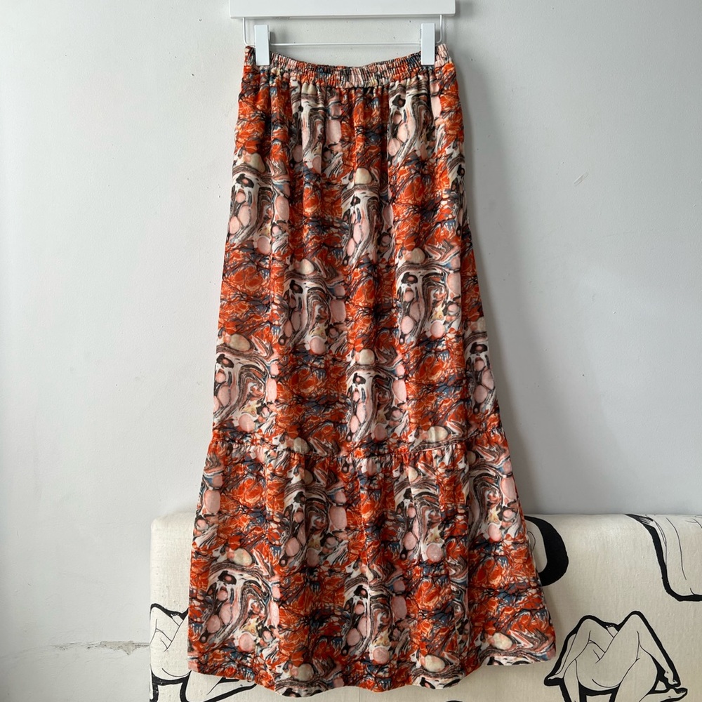 Needles Orange Pink Marble Print Midi Skirt